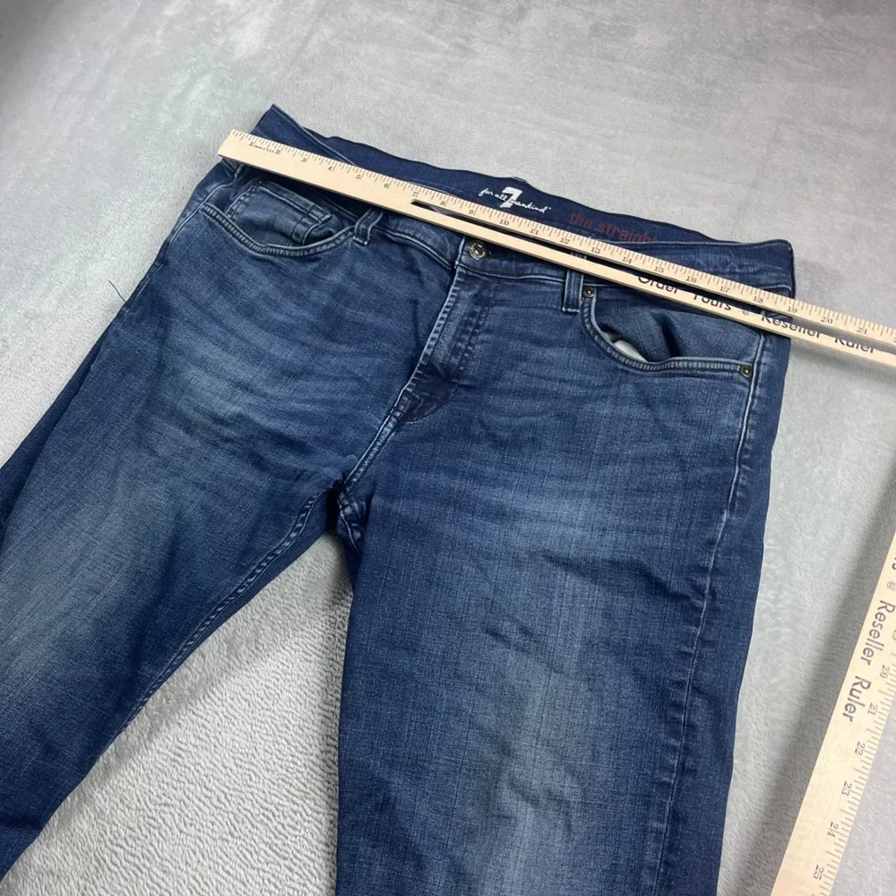 7 For All Mankind The Straight Mens Blue Denim Jeans Raw Hem Size 36